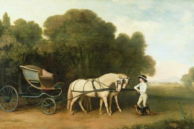 Ein Phaeton mit einem Paar cremefarbener Ponys in der Obhut eines Stallburschen, ca. 1780-85 von George Stubbs